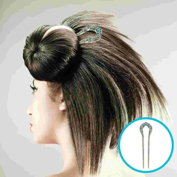 U - formos Staigius Derliaus Plaukai: Metalo U - Formos Plaukų Pin 2 Šakės, Šukuosena, Chignon Nuotaka Plaukų Aksesuarų, Mėlyna