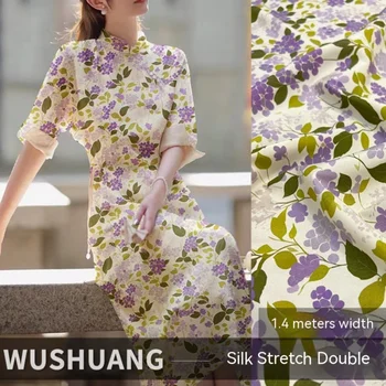 Šilko Ruožas Krepo De Chine Audinio Vasaros Gėlių Suknelė 