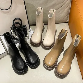 Rudenį korėjos versija maži batai juodos spalvos trumpi batai moterų storas soled 