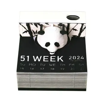Omoshiroi Blokuoti 3D Notepad 3D Meno Kalendorius 2024 Panda Trinkelėmis 3D Pastaba Dovana Memo Modelis Drožyba Blokai 3D Popierius, Lipni Kawai O1O1