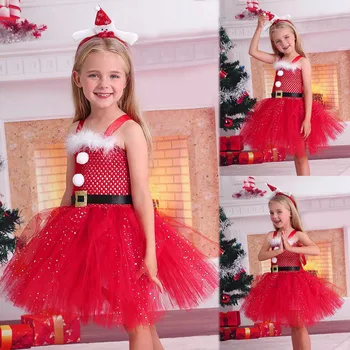 Vaikų Kalėdų Tutu Suknelė Cosplay Santa Claus Veiklos Kostiumas Mergaičių Charakterį Padažu Purus Verpalų Sijonas Kalėdos Apranga