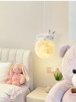 Kremas Stilius, Vaikų, Miegamojo Kambario Lovos Mažas Droplight Kūrybos Mėnulis Bear Rabbit Eilėje Balkono Apdaila Žibintai