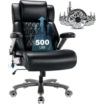 Didelis ir Aukštas, 500lbs Biuro Kėdė - Reguliuojamas Juosmens atrama 3D Flip Ginklų Sunkiųjų Base&Ratai, Vykdomosios Kompiuterio Stalas, Kėdė