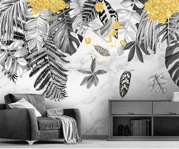 Custom lapų Tapetai, foto tropinių miškų augalų lapai juodas ir baltas fonas sienos Freskos namų puošybai 3d Tapetai