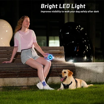 Bagažo Šuns Pavadėlio Su Įkraunamas LED Šviesos - 16 Ft Stiprus Nailono Juosta Naktį Vaikšto Iki 88Lbs Pet