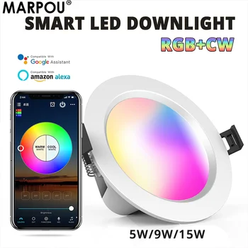 MARPOU Smart LED Downlight 5W 9W 15W Tuya Wifi Įleidžiamas Led Lubų Vietoje Šviesos RGB šviesos srautą galima reguliuoti Balso Kontrolės vidaus Apdaila