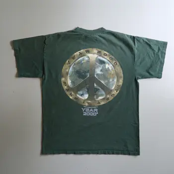Vtg Y2K 2000 Metais Marškinėliai Taikos Ženklas Tūkstantmečio Suvenyrų Mens Suaugusiųjų Didelė Žalia
