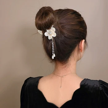 Bellflower Gėlių Camellia Pakraštyje Plaukų Įrašą Kamuolį Galva Pearl Plaukai Surišti Į Uodegą Įrašą Fiksuotojo Letena Moterų Premium Plaukų Sagtis