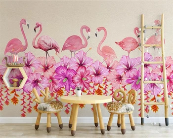 Beibehang užsakymą pagaminti tapetai, vaikų kambarys Modernus, stilingas rankų parengtos flamingo gėlė tapetai gyvenimo kambario sienos 3d tapetai