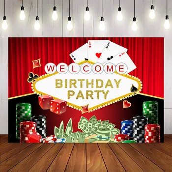 Gimtadienio kazino fonas fotografijai pokerio žetonų raudona curtrain fone fotostudija gimtadieniu temą šalis