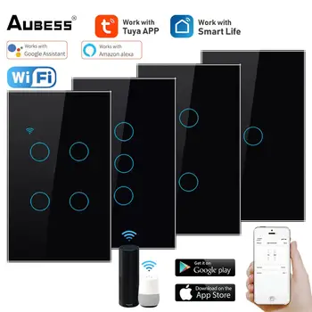 Tuya WiFi MUMS Smart Šviesos Jungiklis 120 Tipas Bevielis Sienos Touch Panel 1/2/3/4 Gauja Sienos Mygtuką Pažangaus Gyvybės Palaikymo Alexa 