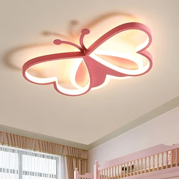 Šiuolaikinės Mėlynas drugelis lubų šviesos rožinė LED lubų šviestuvas mergaičių kambario unikalus gražus lubų apšvietimo vaikams, kūdikio kambarys