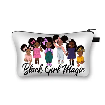 Mielas Animacinių Filmų Black Girl Magic Makiažas Maišelį Mielas Makiažas Lady Kelionių Saugojimo Krepšys Afrikos Mergina Nešiojamų Raudonos Spalvos Krepšys Grožio Valymo Maišelis