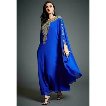 Mėlyna Maroko Dubajus Kaftane Farasha Abaja Suknelė, Labai Madingi Ilgai, Europos ir Amerikos Mados Tendencijos