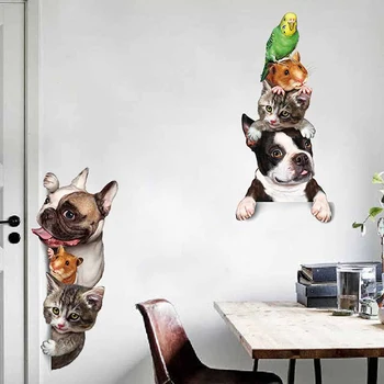 3D kačių ir šunų gyvūnų durys, sienų lipdukai nuimamas sienos lipdukai šaldytuvas lipdukas 1pc