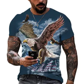 Nauja, vyriški T-shirt 3D spausdintą Modelio Erelis Vasaros Vyrų Apvalios Kaklo marškinėliai Atsitiktinis Palaidų Trumpas Rankovės Negabaritinių Drabužių Viršų