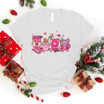 (Aukštos Kokybės Drabužių)Moterų Mados Marškinėliai Juokingas Kalėdų Kavos Laišką, Print T Shirt Kalėdų Kavos Grafinis Tee Marškinėliai