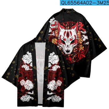 Harajuku Mada Fox Spausdinti Japonų Kimono Tradicinė Derliaus Streetwear Cardigan Drabužius, Moterims, Vyrams Haori Viršuje Yukata