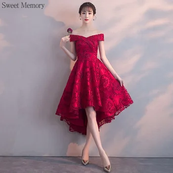 Chalatas de soiree 2023 Vyno Raudona Elegantiškas vakarines Sukneles Elegantiškas Trumpas Priekiniai Ilgai Atgal Šalis Suknelė Suknelė, Vestuvės Prom Dress