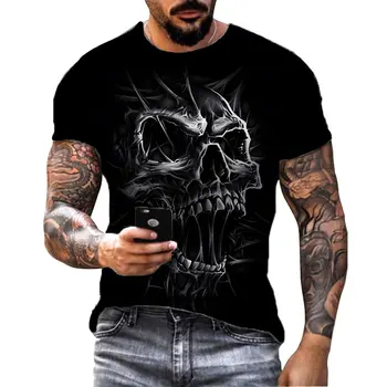 Klasikinis Paslaptingas Juodas, vyriški T-shirt 3D Skeleto Modelis trumpomis Rankovėmis Punk Atsitiktinis O-Neck T marškinėliai Hip-Hop Negabaritinių Streetwear